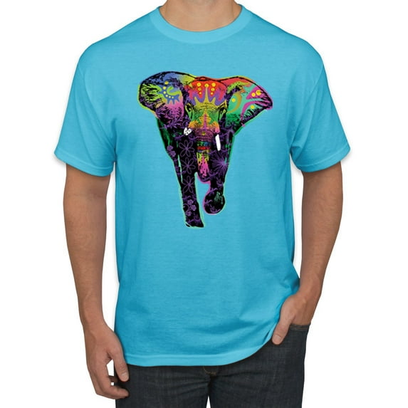 Colorful Rainbow Floral Elephant Animal Lover Men's Graphic T-Shirt, Light Turquoise, Large