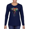 thumbnail image 1 of Colorful Rainbow Floral Elephant Animal Lover Womens Graphic Long Sleeve T-Shirt, Navy, Small, 1 of 3