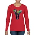 thumbnail image 1 of Colorful Rainbow Floral Elephant Animal Lover Womens Graphic Long Sleeve T-Shirt, Red, Small, 1 of 3