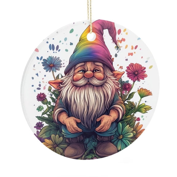 Colorful Rainbow Flowers Gnome Ceramic Ornament Lovely Gnome Keepsake Gift Christmas Tree Gifts Gift Ideas for Home Decor