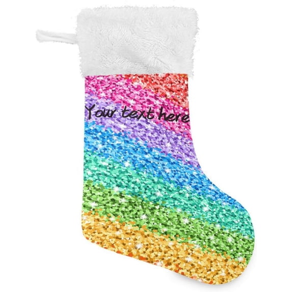 Colorful Rainbow Glitter Christmas Stockings Sparkle Christmas Presonalized Large Stocking Sock, Set of 1 Xmas Party Winter Decor Candy Bag Family Holiday Gift, 17.7 Inch
