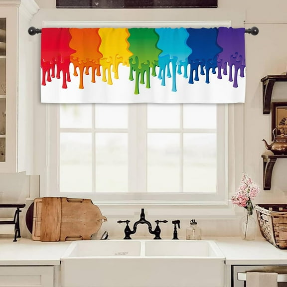 Colorful Rainbow Graffiti Kitchen Curtain Valance 54W x 18H Rod Pocket Splash Oil Painting Art Window Treatment for Living Room Bedroom Bathroom