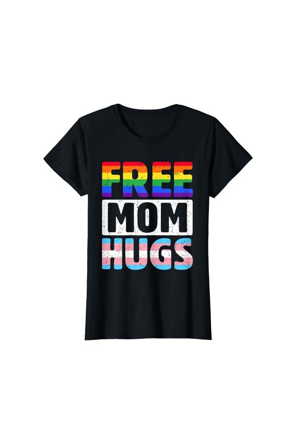Colorful Rainbow Graphic Free Mom Hugs T-Shirt for Proud Ally Support during Pride Month