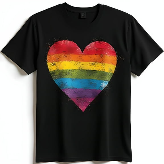 Colorful Rainbow Heart Design Black T-Shirt Love & Acceptance Graphic Tee