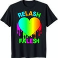 thumbnail image 1 of Colorful Rainbow Heart Dripping Black T-Shirt 'RELASH' & 'FALESH' Design, 1 of 5