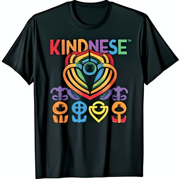 Colorful Rainbow Heart Kindness Design Black T-Shirt for Positive Vibes