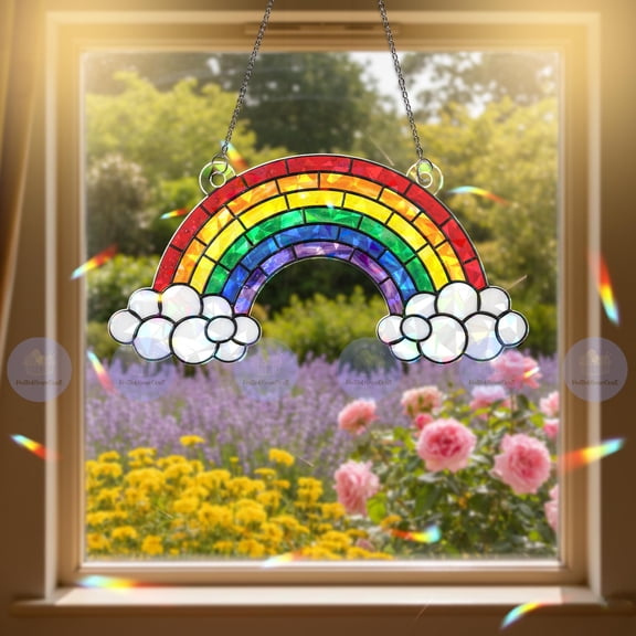 Colorful Rainbow LGBT Hologram Clouds Acrylic Suncatcher Window Hanging Home Decor Gift Idea