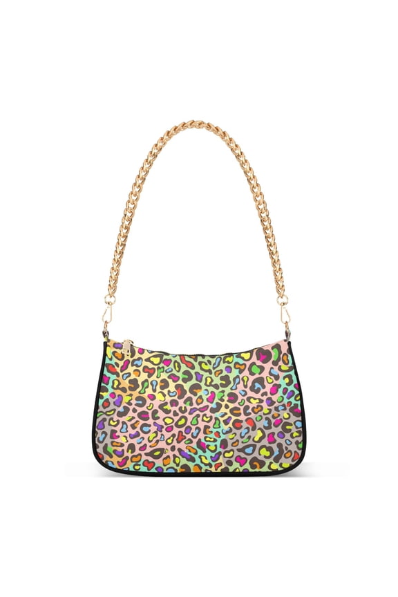 Colorful Rainbow Leopard Womens Chain Shoulder Bag Tote Handbag Clutch Hobo Purse with Zipper for Travel Casual