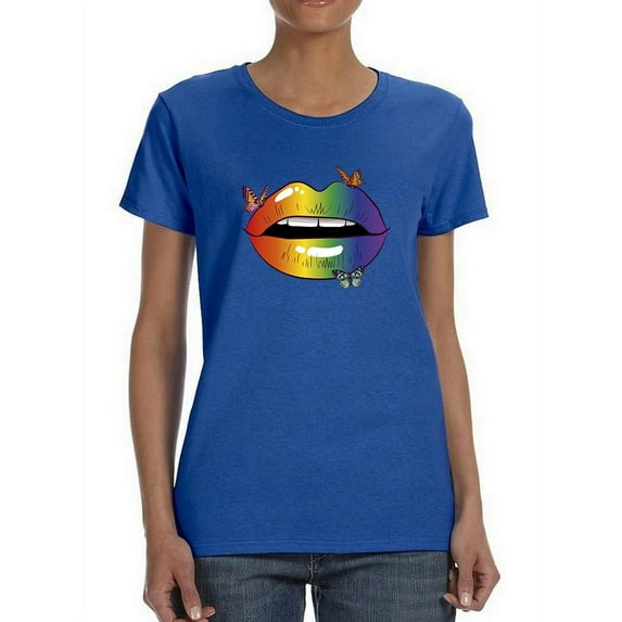 Colorful Rainbow Lips Women T-Shirt, Female x-Large
