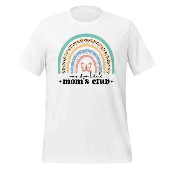 Colorful Rainbow Mom's Club T-Shirt, Butterfly Graphic Tee for Women (XS)