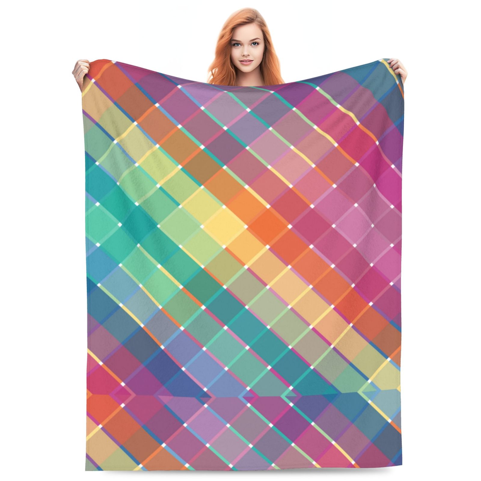 Colorful Rainbow Multicolor Plaid Stripes Soft Sofa Throw Blanket Warm