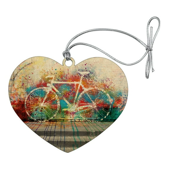 Colorful Rainbow Negative Space Bicycle Bike Wall Heart Love Wood Christmas Tree Holiday Ornament