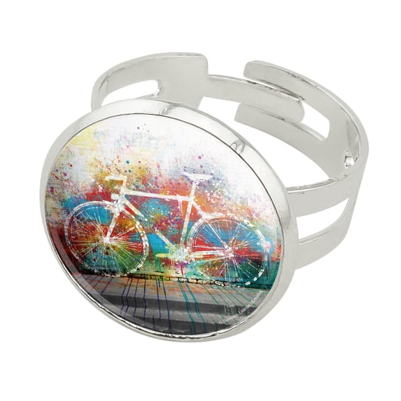 Colorful Rainbow Negative Space Bicycle Bike Wall Silver Plated Adjustable Novelty Ring
