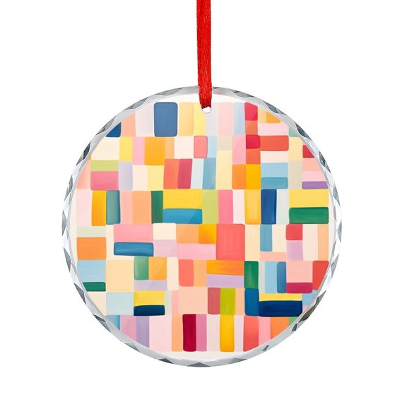 Colorful Rainbow Of Squares Ornament Xmas Decor Indoor Home Holiday Party Gifts Geometric Design Christmas Ornament Round Glass