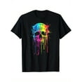 thumbnail image 1 of Colorful Rainbow Paint Dripped Skull Paint Dripping Skeleton T-Shirt, Black, 100% Cotton, Gift for Men Dad Friends, S-XXXL, 1 of 5