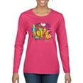 thumbnail image 1 of Colorful Rainbow Paint Love Streetwear Womens Graphic Long Sleeve T-Shirt, Fuschia, Medium, 1 of 3