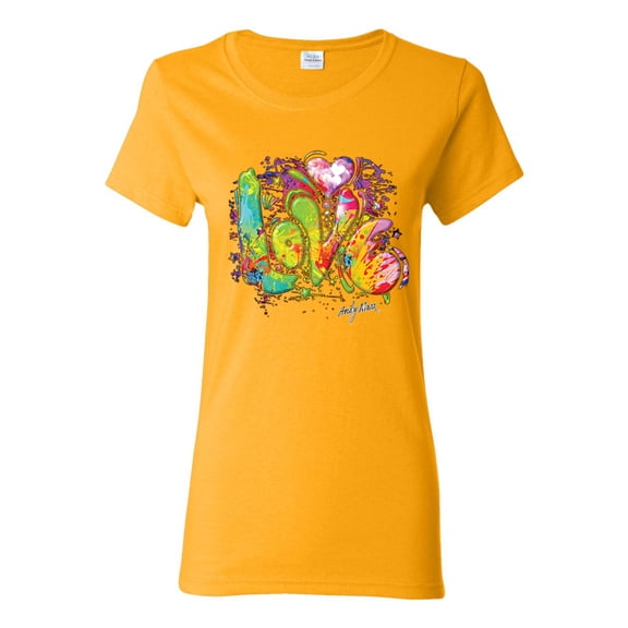 Colorful Rainbow Paint Love Streetwear Womens Graphic T-Shirt, Gold, 3XL