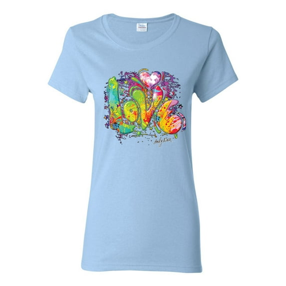 Colorful Rainbow Paint Love Streetwear Womens Graphic T-Shirt, Light Blue, 3XL
