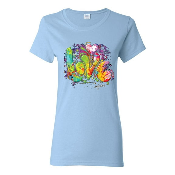 Colorful Rainbow Paint Love Streetwear Womens Graphic T-Shirt, Light Blue, X-Large