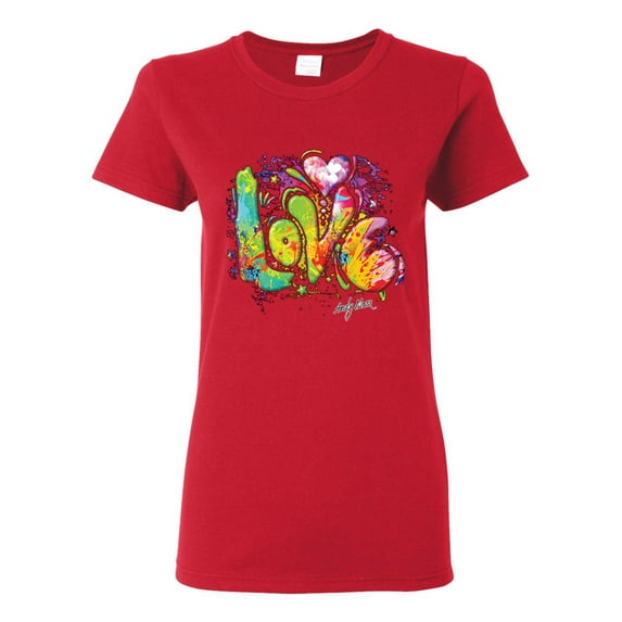 Colorful Rainbow Paint Love Streetwear Womens Graphic T-Shirt, Red, Large