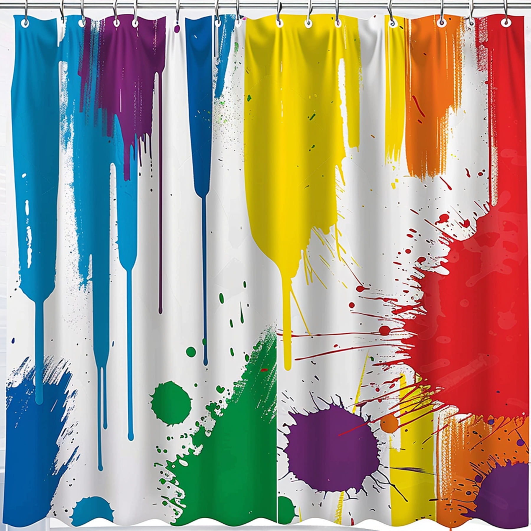 Colorful Rainbow Paint Splatter Shower Curtain Cartoon Style Bathroom