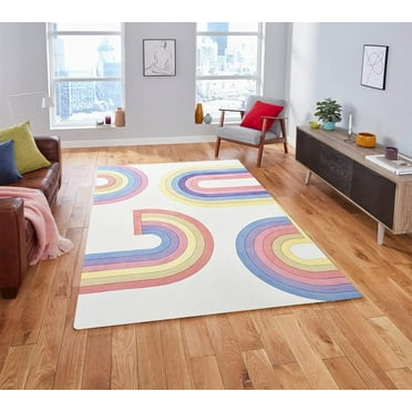 Colorful Rainbow Pattern Area Rug, Minimalist Modern Indoor Rug, Bedroom Rug Non Slip Easy to Clean Durable, Suitable for Farm Apartment Living Room Office 12"x20"