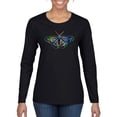 thumbnail image 1 of Colorful Rainbow Patterned Butterfly Animal Lover Womens Graphic Long Sleeve T-Shirt, Black, Small, 1 of 3