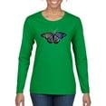 thumbnail image 1 of Colorful Rainbow Patterned Butterfly Animal Lover Womens Graphic Long Sleeve T-Shirt, Kelly, Large, 1 of 3