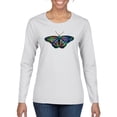 thumbnail image 1 of Colorful Rainbow Patterned Butterfly Animal Lover Womens Graphic Long Sleeve T-Shirt, White, 2XL, 1 of 3