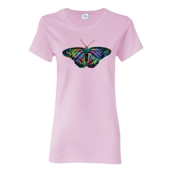 Colorful Rainbow Patterned Butterfly Animal Lover Womens Graphic T-Shirt, Light Pink, 3XL