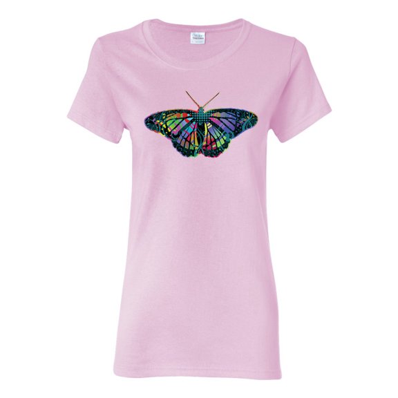 Colorful Rainbow Patterned Butterfly Animal Lover Womens Graphic T-Shirt, Light Pink, X-Large