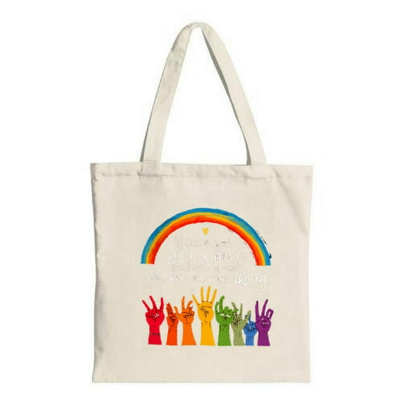 Colorful Rainbow & Peace Sign Hands Tote Bag - Cheerful Inclusive Design for Shopping Travel & Parties - Multifunctional Canvas Bag
