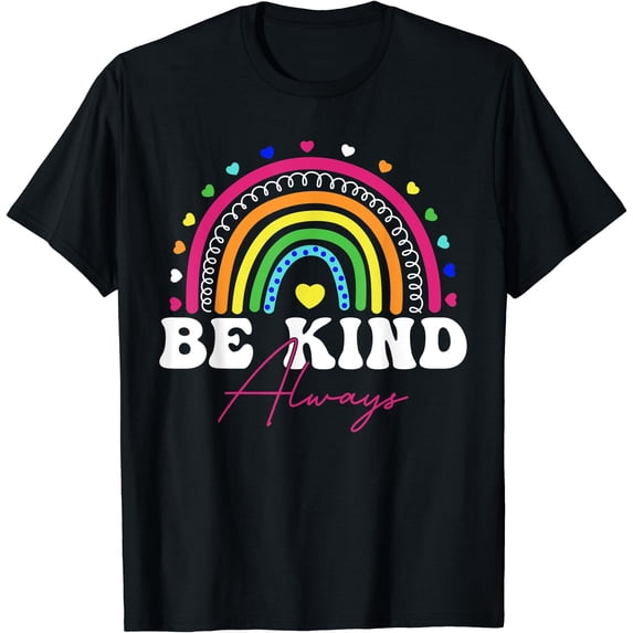 Colorful Rainbow Peace Signs Be Kind Always T-Shirt for Unity and Positivity