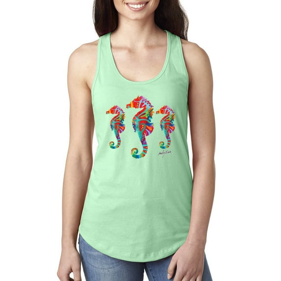 Colorful Neon Seal Animal Lover Ladies Racerback Tank Top, Mint, Large
