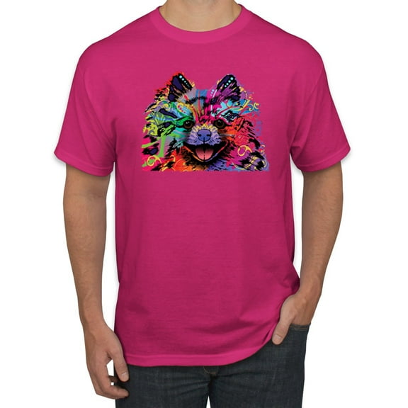 Colorful Rainbow Pomeranian Dog Animal Lover Men's Graphic T-Shirt, Fuschia, Medium