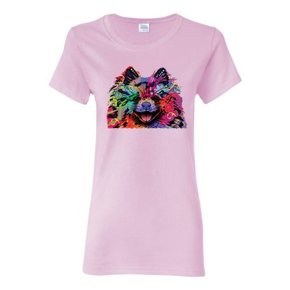 Cute and Colorful Pomeranian Dog Animal Lover Womens Graphic T-Shirt, Light Pink, Large