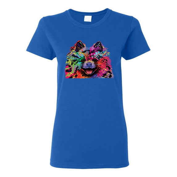 Cute and Colorful Pomeranian Dog Animal Lover Womens Graphic T-Shirt, Royal, Large