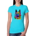 thumbnail image 1 of Colorful Happy German Shepherd Dog Animal Lover Womens Slim Fit Junior Tee, Tahiti Blue, Large, 1 of 3