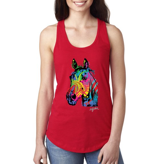 Colorful Rainbow Rabbit Animal Lover Ladies Racerback Tank Top, Red, X-Large