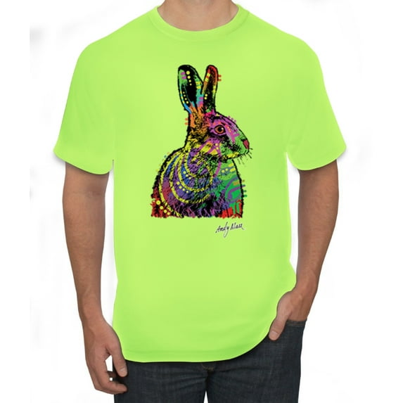 Colorful Rainbow Rabbit Animal Lover Men's Graphic T-Shirt, Safety Green, 3XL