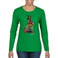 thumbnail image 1 of Colorful Rainbow Rabbit Animal Lover Womens Graphic Long Sleeve T-Shirt, Kelly, Small, 1 of 3