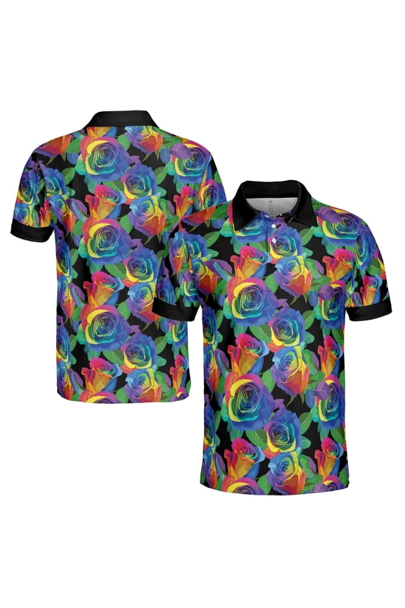 Colorful Rainbow Rose 3D All Over Print Polo Shirt Size S-5XL