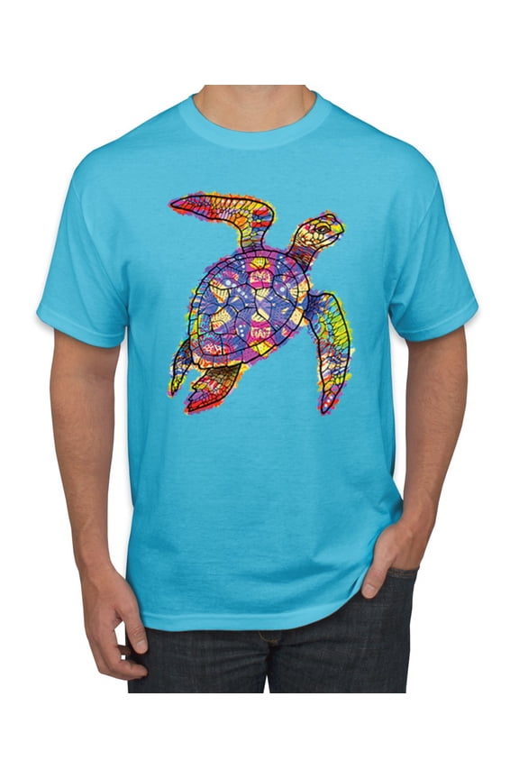 Colorful Rainbow Sea Turtle Animal Lover Men's Graphic T-Shirt, Light Turquoise, Small