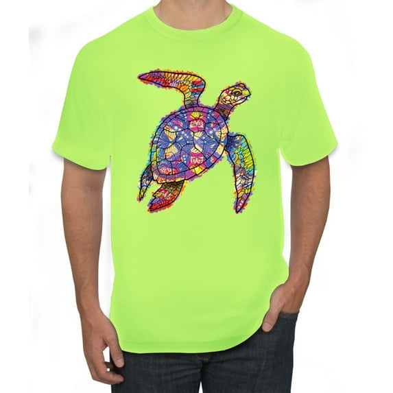 Colorful Rainbow Sea Turtle Animal Lover Men's Graphic T-Shirt, Safety Green, 4XL