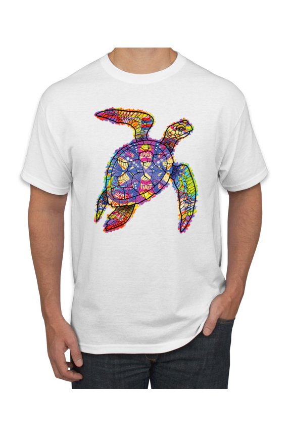Colorful Rainbow Sea Turtle Animal Lover Men's Graphic T-Shirt, White, 3XL