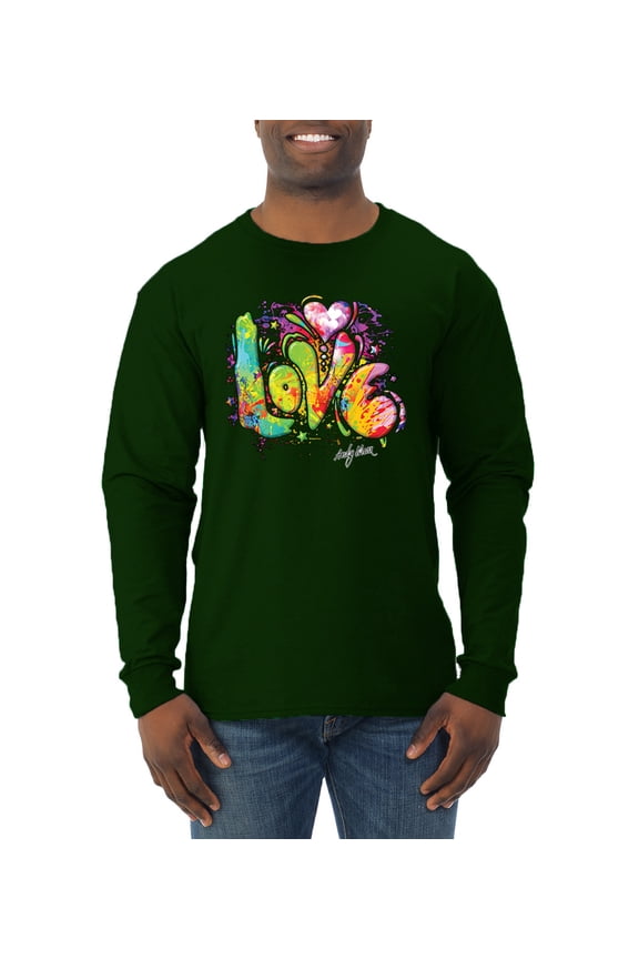 Colorful Rainbow Sea Turtle Animal Lover Mens Long Sleeve Shirt, Forest Green, 3XL