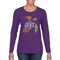 thumbnail image 1 of Colorful Rainbow Sea Turtle Animal Lover Womens Graphic Long Sleeve T-Shirt, Purple, 2XL, 1 of 3