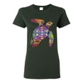 thumbnail image 1 of Colorful Rainbow Sea Turtle Animal Lover Womens Graphic T-Shirt, Forest Green, 2XL, 1 of 3