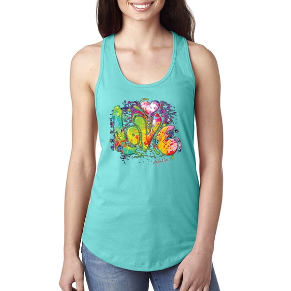 Colorful Rainbow Seahorses Animal Lover Ladies Racerback Tank Top, Tahiti Blue, Large