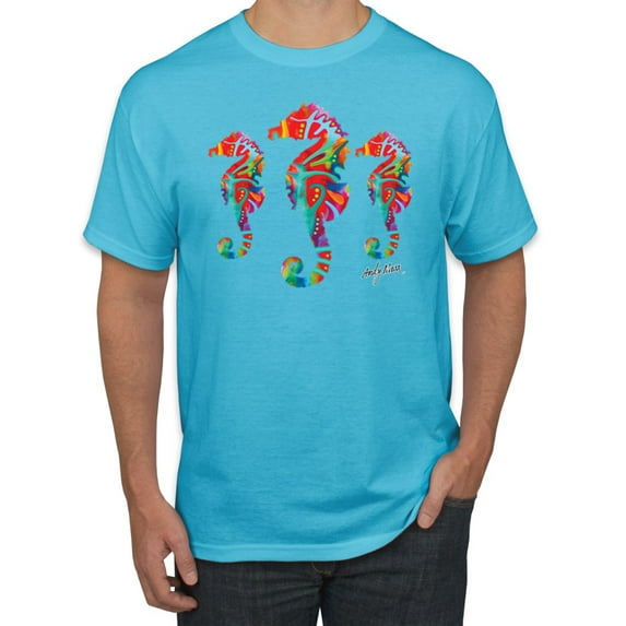Colorful Rainbow Seahorses Animal Lover Men's Graphic T-Shirt, Light Turquoise, 3XL